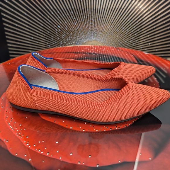Rothy's Vibrant Orange Flats with Blue Trim - Picture 5 of 9